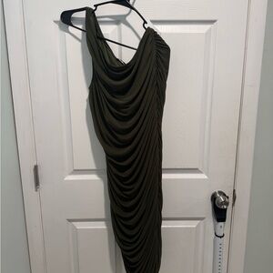 Chic One Shoulder Olive Dress